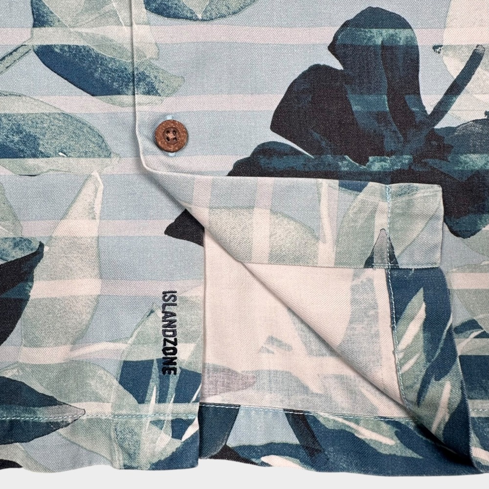 Tommy Bahama IslandZone Shirt Mens Medium Blue Green Tropical Silk Blend Coolmax - Picture 5 of 9